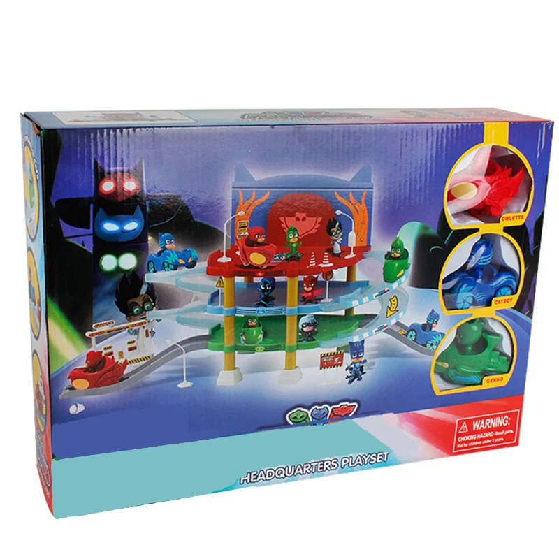 

Heroes Pajamas Masks Headquarter Playset 3 Action Figures Owlette Catboy Gekko 3 Cars Tracks Parking Center Birthday Gift