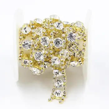 

5Yards Factory Supply Wholesale Gold Silver Rhinestones Trim Simple Cup Chain For Wedding Dress Shoes