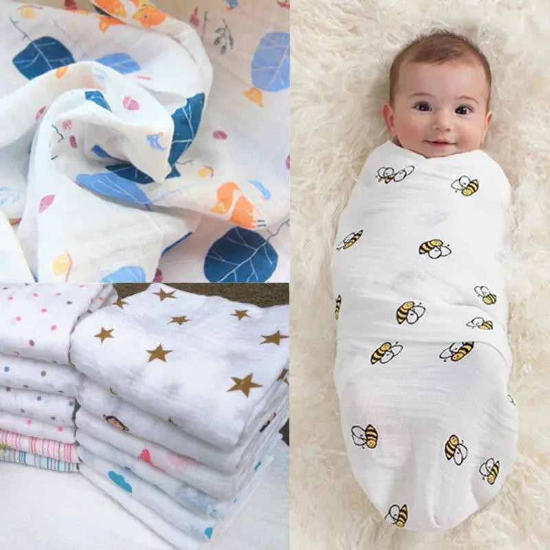 

New Cute Nursery Infant Baby Swaddling Blanket Newborn Infant Cotton Swaddle Towel Soft Baby Printed Blanket 120*120cm
