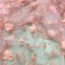 3d Вышивка листьев цветок сетчатая Кружевная аппликация Ткань свадебное платье Тюль юбка материал ткани для пэчворка