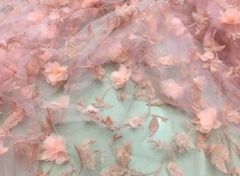 

3d leaf embroidery flower mesh embroidery lace fabric Wedding Dress Tulle Skirt Material fabrics for patchwork