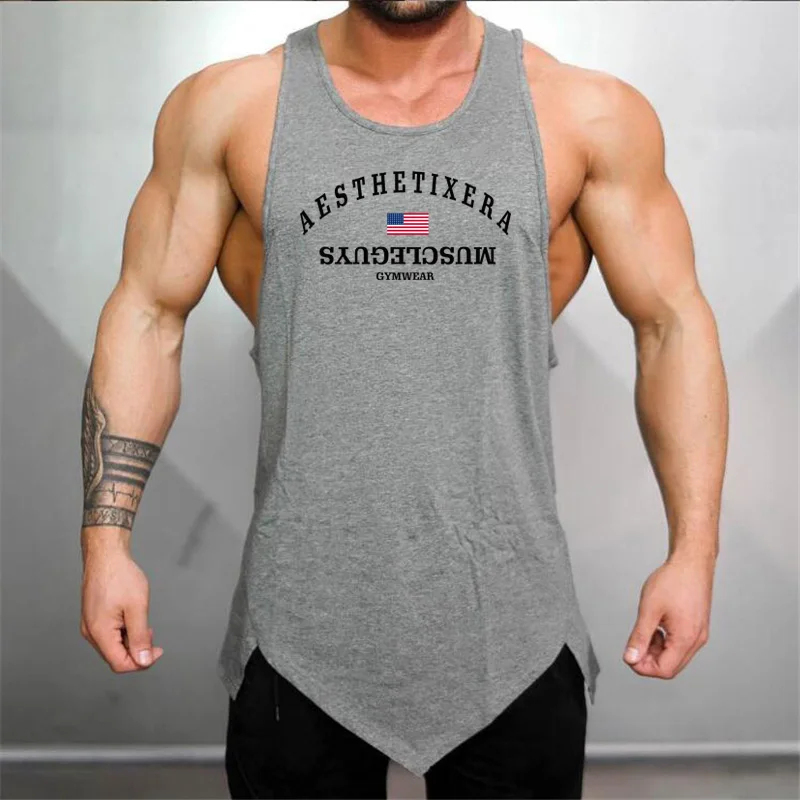 Muscleguys бренд Модные хлопковые фитнес Рубашка без рукавов бодибилдинг мужские майки из джерсовой ткани детский комбинезон, тренировочная одежда, тренажерные залы Стрингер жилет