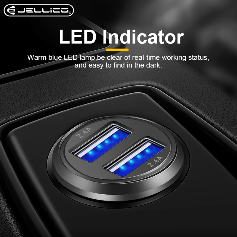 Jellico المعادن شاحن سيارة USB صغير ل فون Xiaomi اللوحي المزدوج USB سيارة مهايئ شاحن الهاتف 5 V 4.8A سريع شاحن سيارة-شاحن