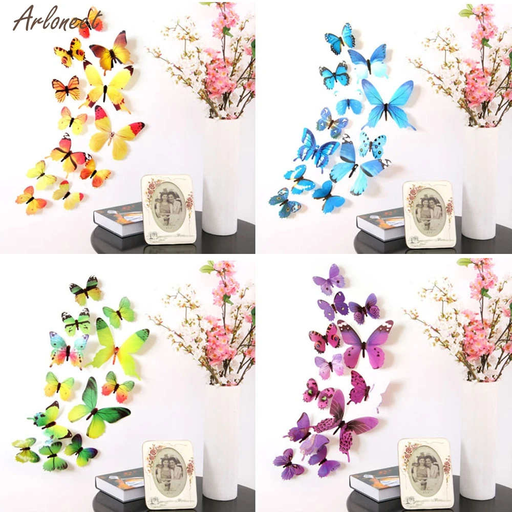 

12pcs Kids Creative DIY Stickers Butterfly Decorations For Room Decal Educational Handmade Toy 3D Butterfly Rainbow