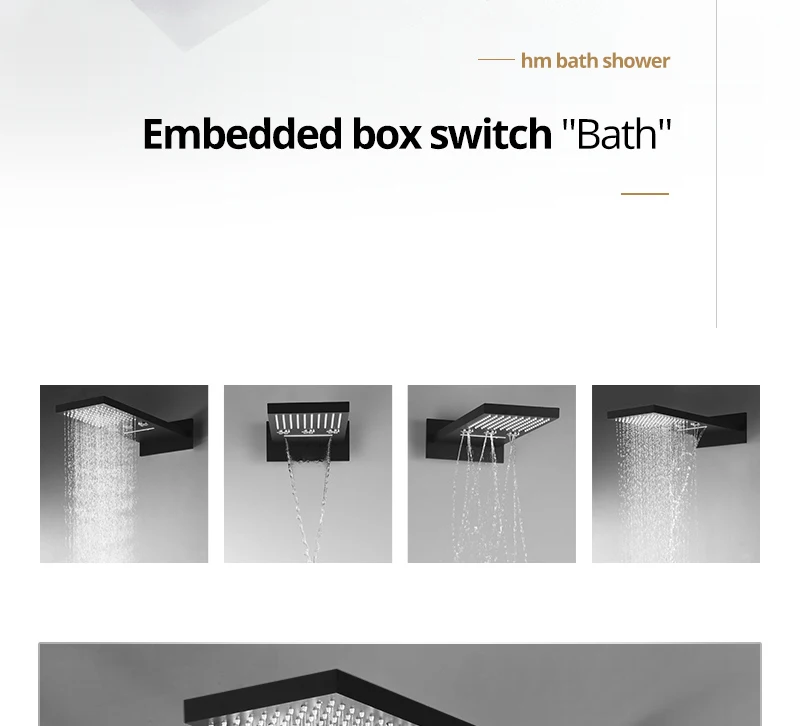 22Waterfall Rain Shower Sets Faucet Rotating Water Shower 4 Function Spa Waterfall Massage Bathroom Fixture Black Shower Set (7)