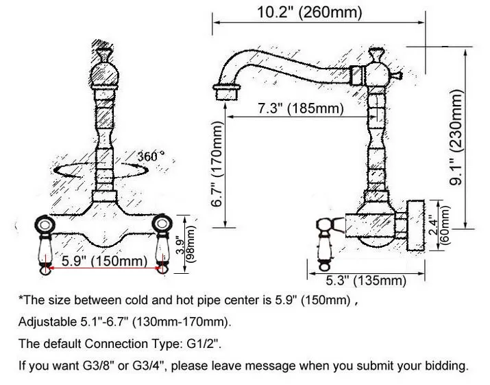 Black Oil Rubbed Bronze Wall Mounted Bathroom Kitchen Sink Faucet Swivel Spout Mixer Tap Dual Ceramics Handles Levers anf857