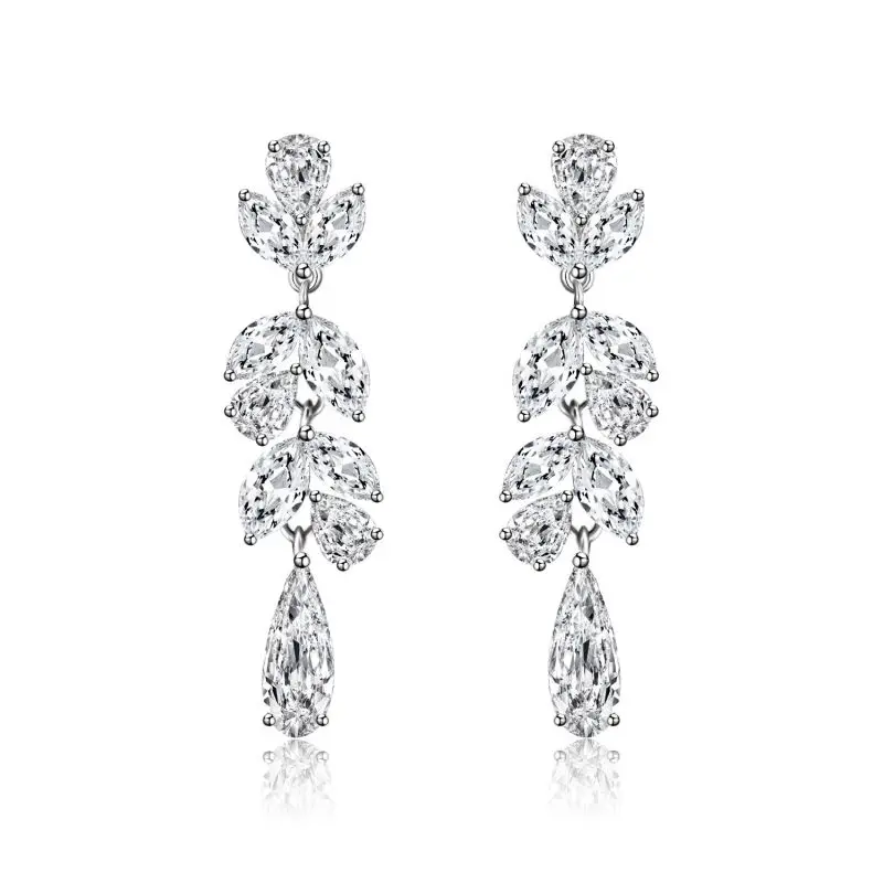 

2016 New design plant waterdrop colorful zirconia With white gold-color earrings for Women party long dangle