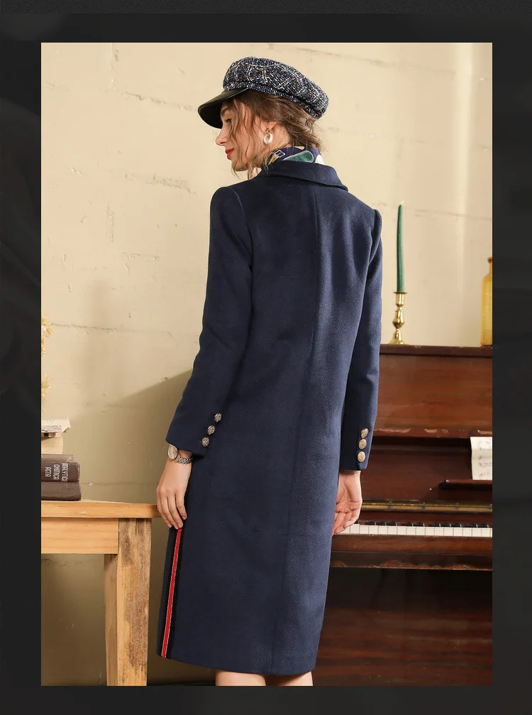OUYALIN L-XXXL 4XL 5XL Плюс размер женское зимнее шерстяное пальто дамское темно-синее длинное пальто с отложным воротником Верхняя одежда