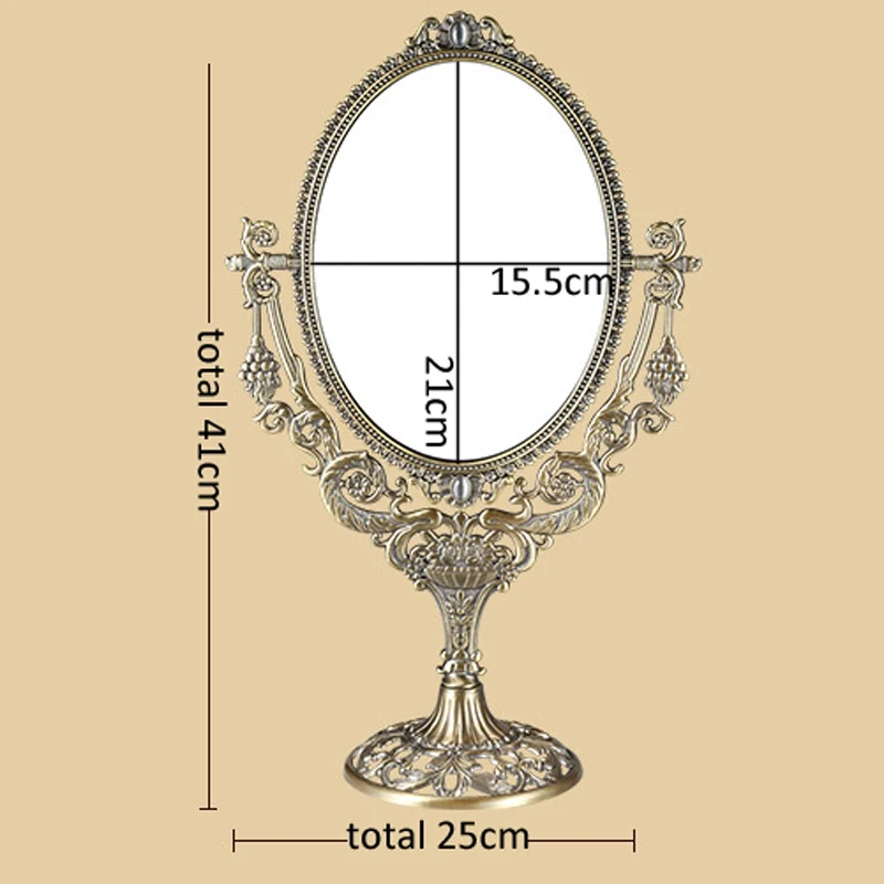 European Vintage Grape Branch with Flowers Design Antique Brass 6x8 inches Double-sided Metal Table Decor Swing Cosmetic Mirror