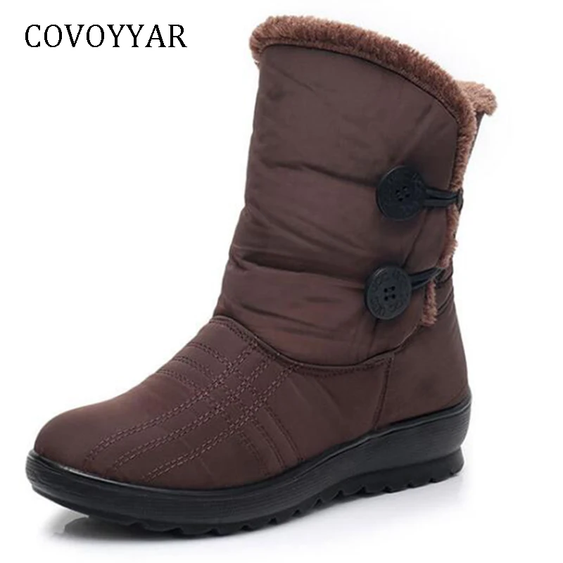 

COVOYYAR Warm Winter Snow Boots Women 2018 Button Waterproof Ankle Boots Non-Slip Wedges Padded Booties Shoes Big Sizes WBS955