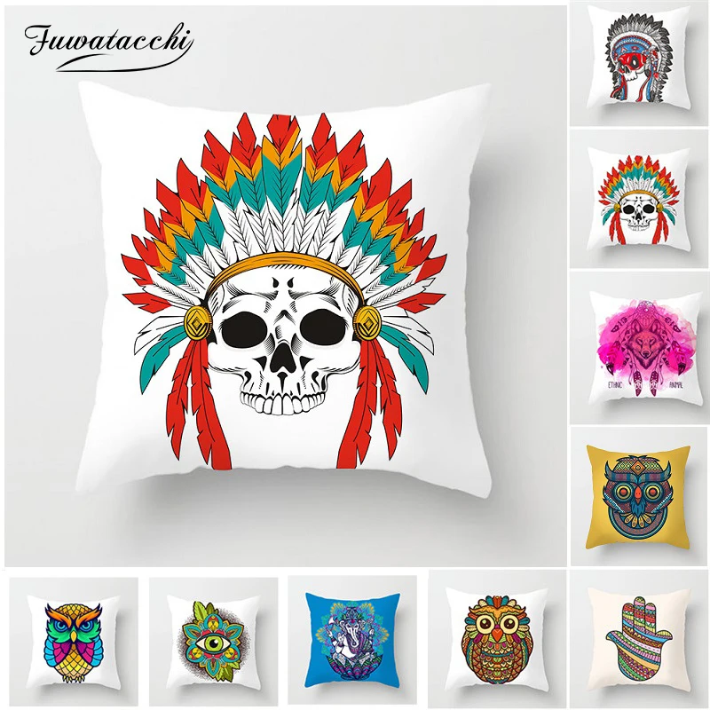

Fuwatacchi Animal Cushion Cover Decorative Cute Owl Wolf Skull Pillow Case Print Throw Pillow Sofa Home Decorative Pillowcase