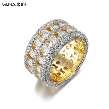 

VANAXIN Bling Bling CZ Crystal Wide Ring Silver Material Rhodium Plated Size 7