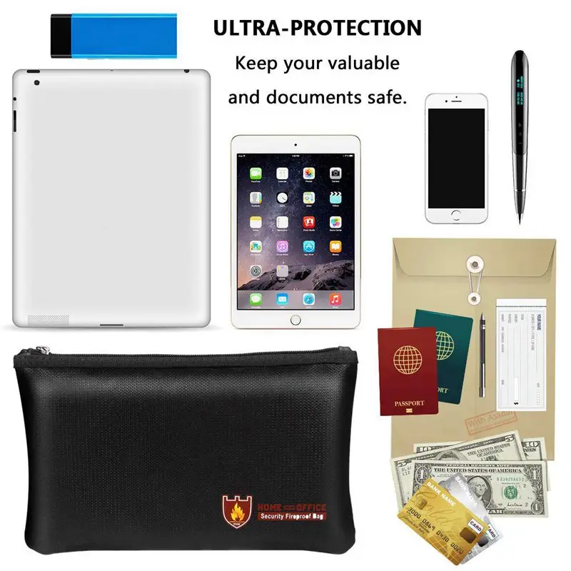 Огнестойкая Сумка для документов, водонепроницаемая и огнестойкая сумка с огнестойкой молнией для iPad, денег, ювелирных изделий, паспорта