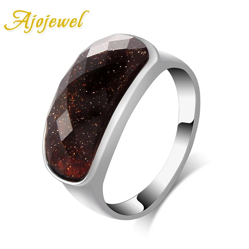 

Ajojewel Newest Simple Designer Trendy Coffee Resin Stone Female Ring White Gold Plated