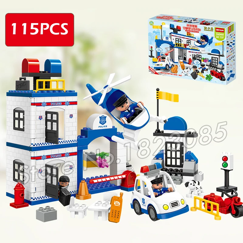 115pcs Ville My First Police Station Set Model Big Size Building Blocks Bricks Kids Toys Compatible With Lego Duplo baby-building-blocks