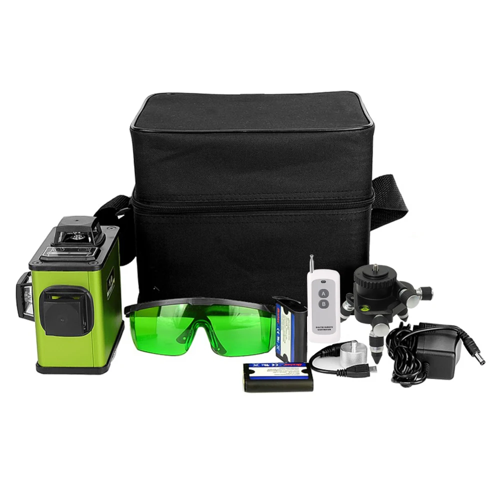 

3D 12Lines Green Laser Level Lithium Battery Advanced Remote Control Self-Leveling Horizontal And Vertical Cross With Receiver