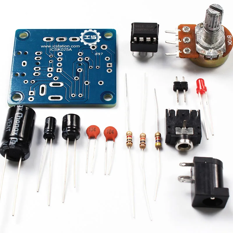 5V-12V LM386 Amplifier Board DIY Kit Components