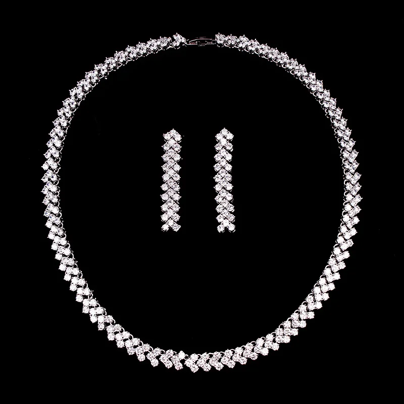 

WEIMANJINGDIAN Sparkly CZ Cubic Zirconia Arrow Design Tennis Necklace and Earring Bridal Jewelry Set for Wedding