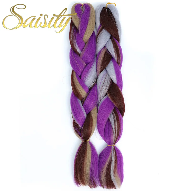 Saisity Synthetic Crochet Hair Extensions Jumbo Braids Purple Pink Blue Red Blend Color Braiding Hair