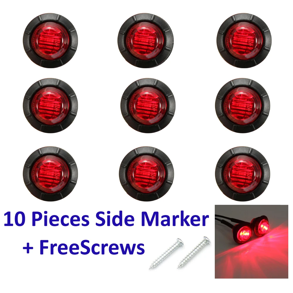 

10 PCS 3/4 Inch 12-24V 3 Colors 3LED Side Makers Indicator Light For Car Motorcycle Trailer Caravan Truck