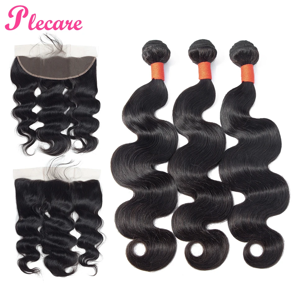 

Plecare Bundles With Frontal Malaysian Body Wave Bundles With Frontal 100% Human Hair Weave 3 Bundles With Frontal Non Remy Hair