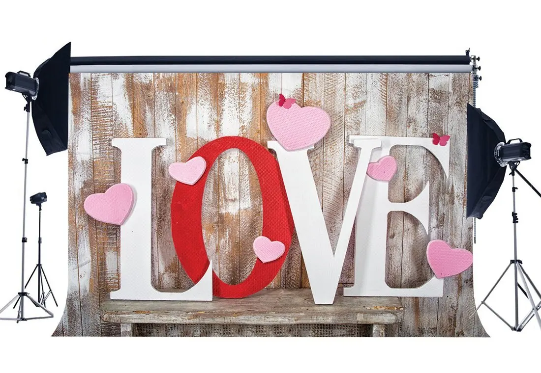 

Valentine's Day Backdrop Sweet Hearts Love Peeled Rustic Stripes Wood Plank Butterfly Wedding Background