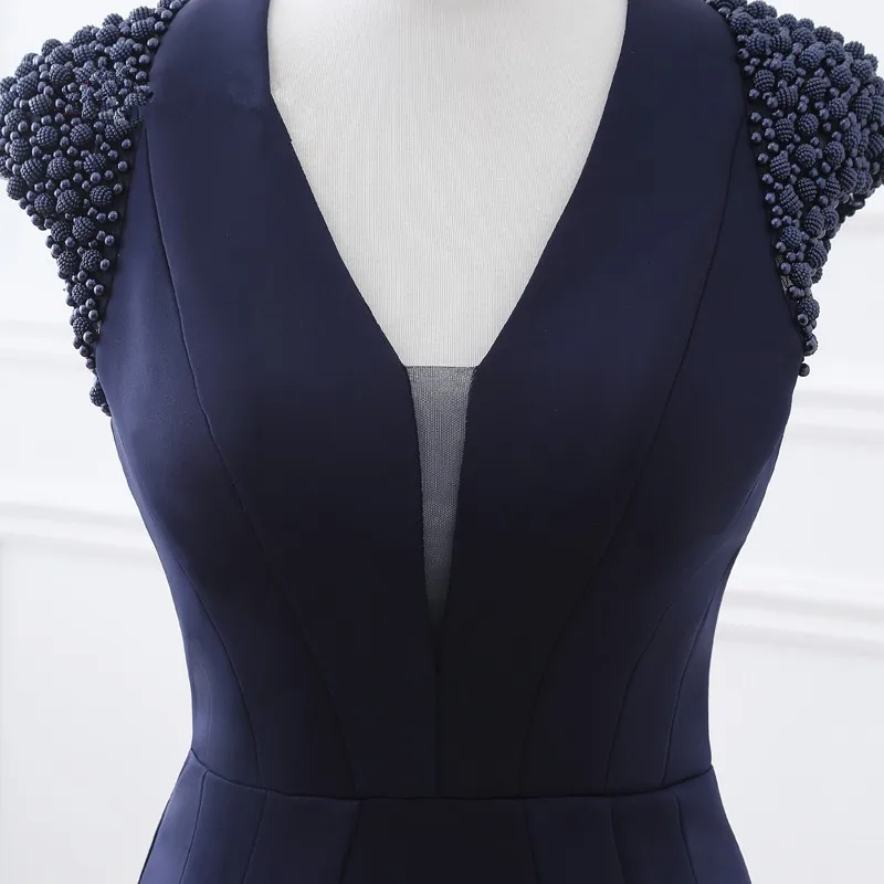 New Arrival V-Neck Cheap Long Evening Dresses Mermaid Evening Dresses Pregnant Short Sleeve Satin Formal Dresses Ever Pretty Dresses