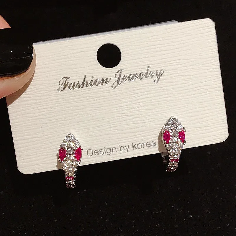 

High Quality Small Hoop Earrings White Gold Color Micro Paved Cubic Zircon Snake Earrings Women Jewelry