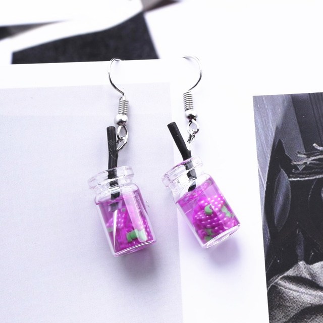 Creative Unique Bubble Tea Drop Earrings for Women Personality Milk Tea Drink Earring Funny Party Jewelry Girl Gift
