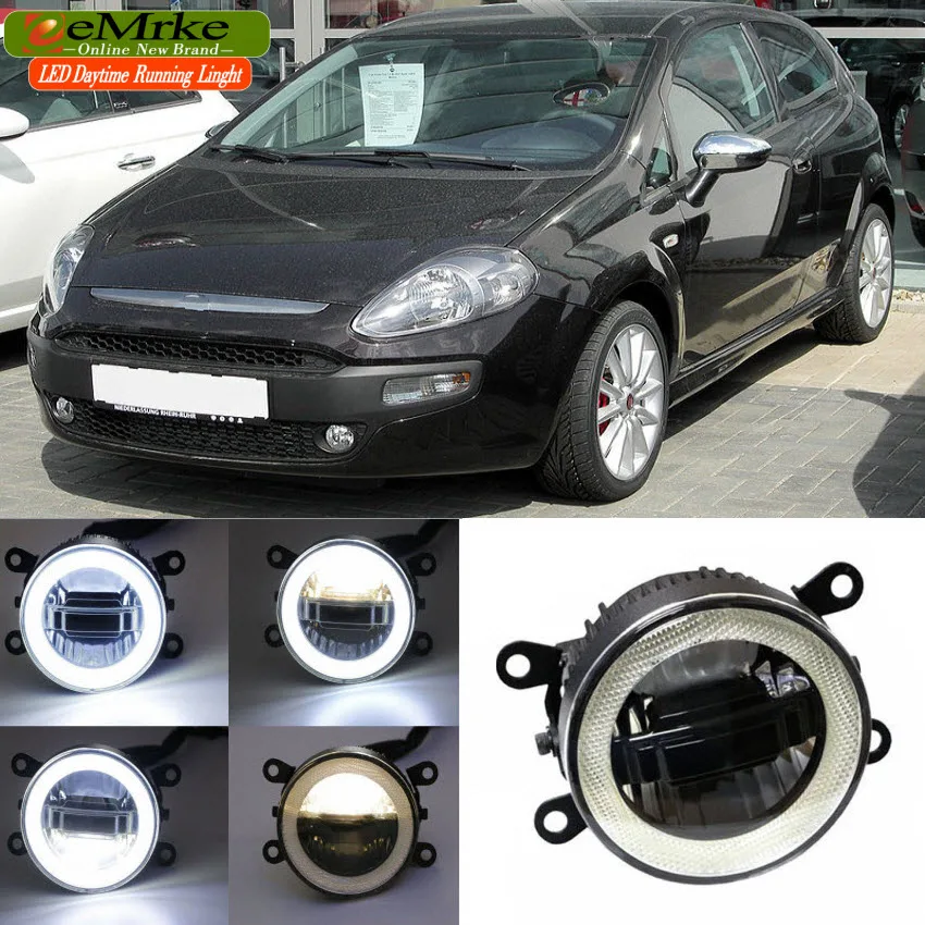 eeMrke For Fiat Punto EVO 2009-2012 3 in 1 LED DRL Angel Eye Fog Lamp Car Styling High Power Daytime Running Lights Accessory