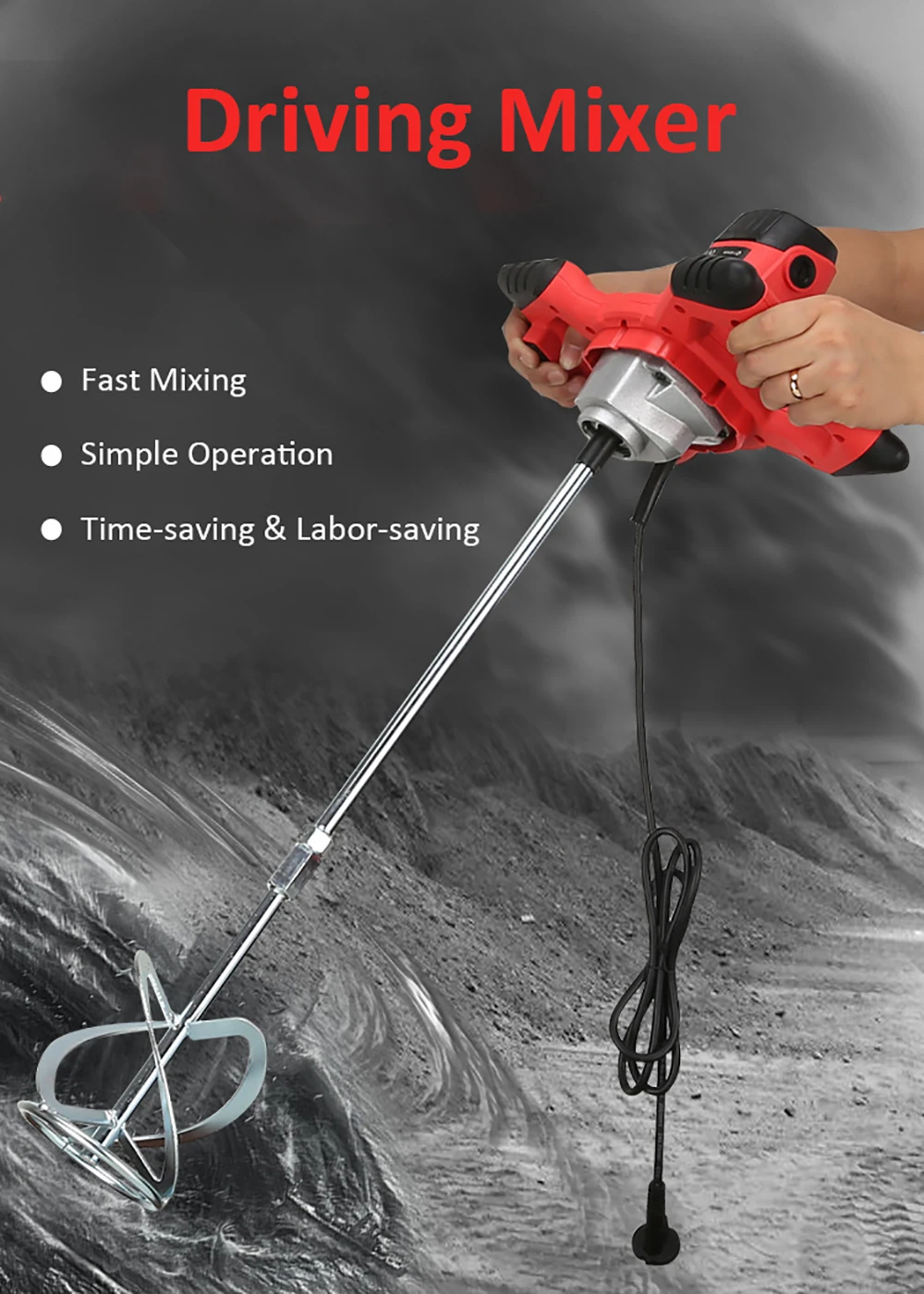 

KKmoon 220V 2100W Electric Cement Mixer Stirrer 50/60Hz 6-Speed Hand Held Concrete Mixer for Mortars Paint Mud Grout 800rpm / EU