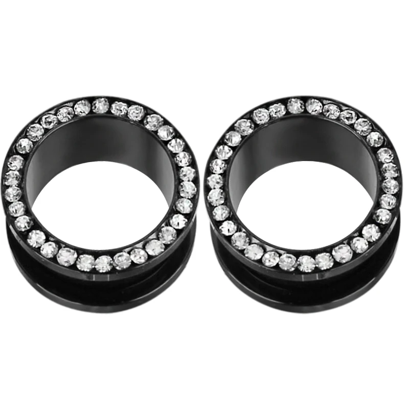 New CZ Crystal Black Ear Plug Gauges Earring Piercing Expander Flesh