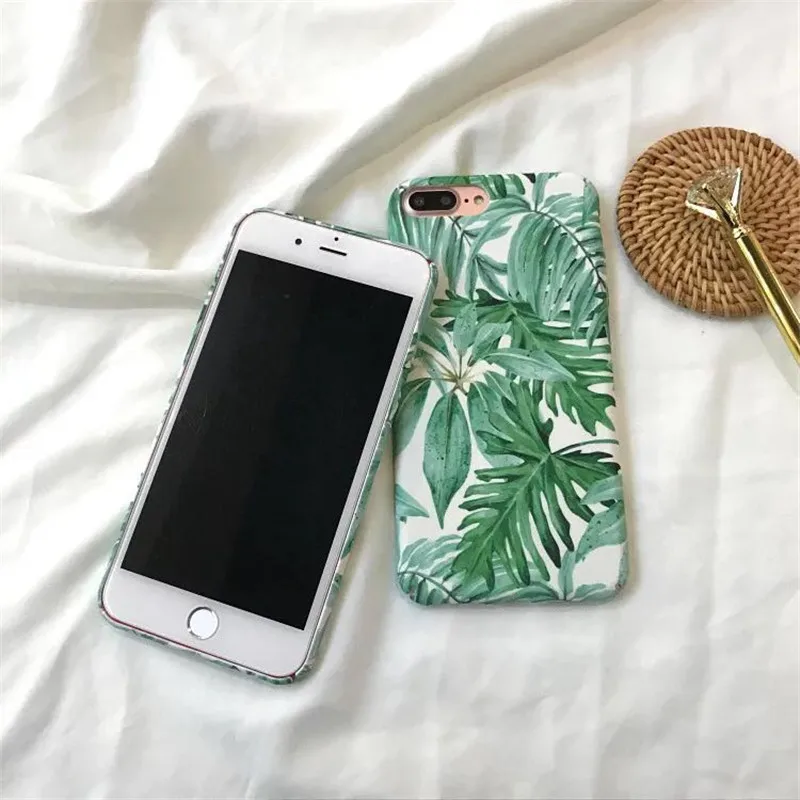 

Luxury Green leaf Fitted hard Case for iPhone 7 plus 8 X XS max XR For iphone 6 case cute 6s Plus Protecting cell phone housing