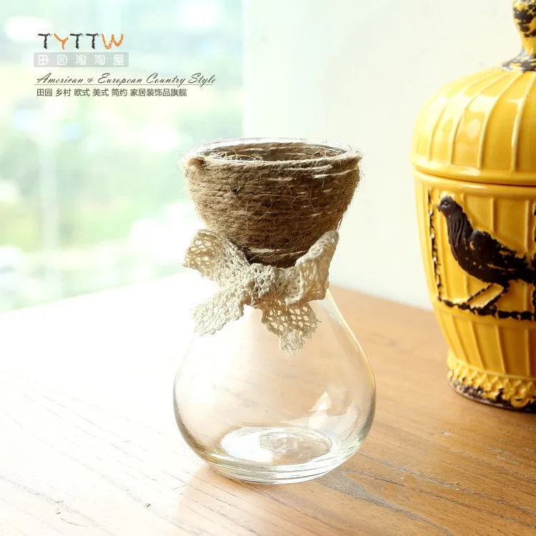 Zakka Small Decorative Vase Idyllic White Hourglass Shaped Glass
