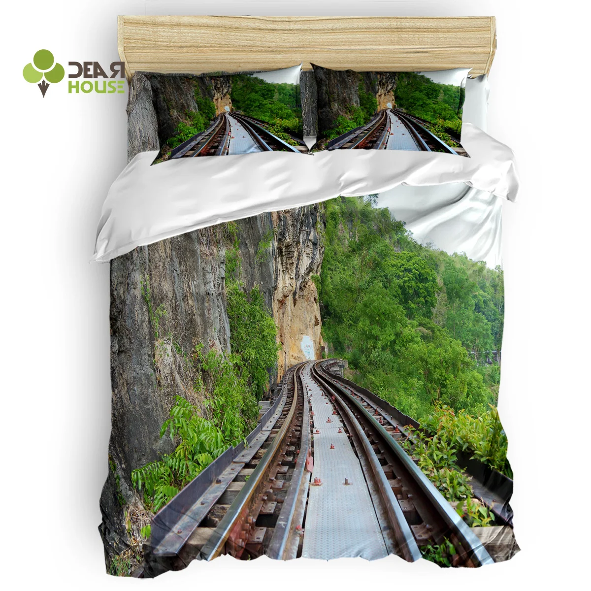 

Dear House Duvet Cover Set Mountain Cliff Railway Duvet Cover 4 Piece Bedding Set