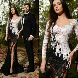 YP0275 Новая мода с длинными рукавами белая и черная Русалка пикантное платье для выпускного дизайн длинное торжественное вечернее платье