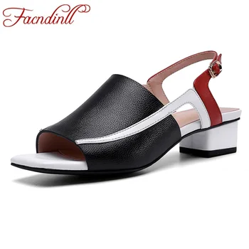 

FACNDINLL brand summer fashion wommen sexy pointed toe sandals shoes thick med heels women party wedding office ladies sandals