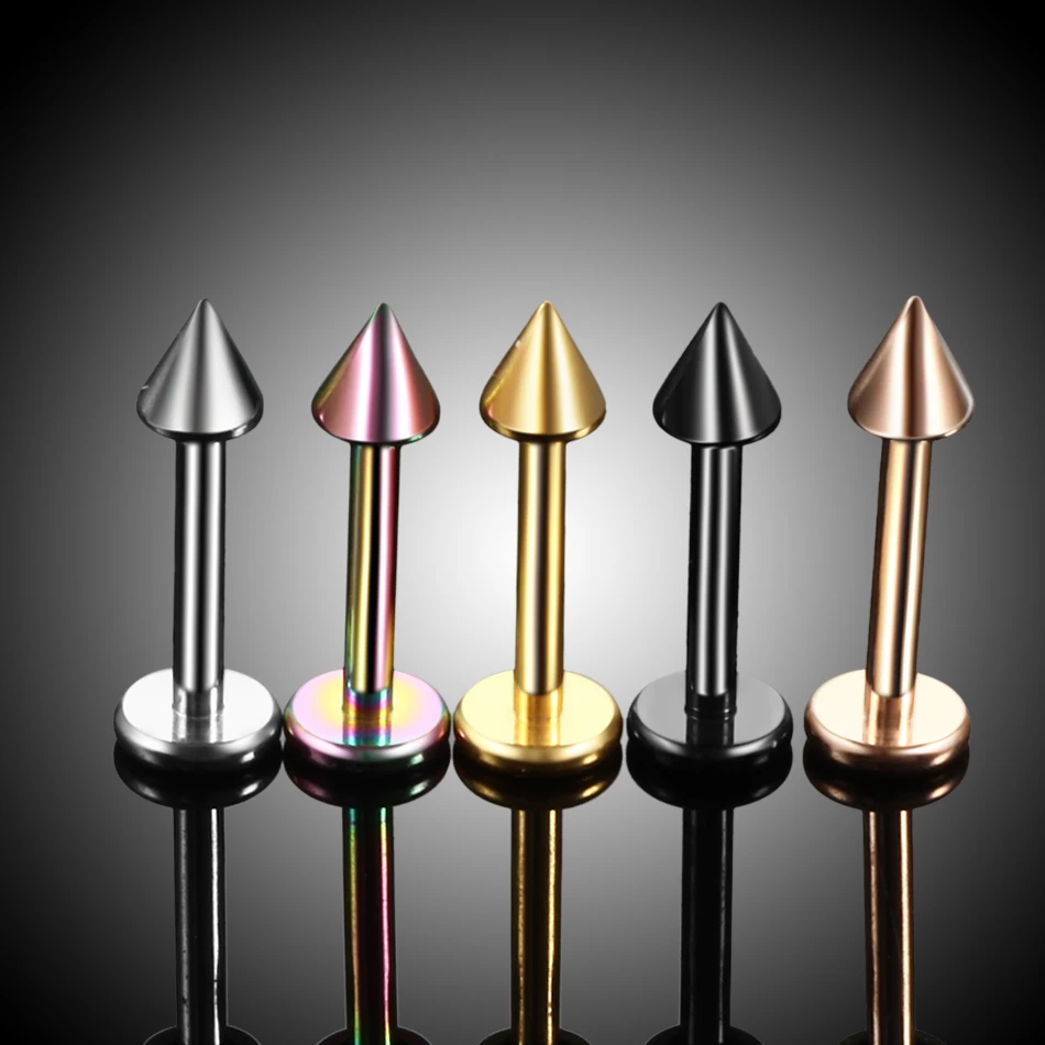 Piercing Jewelry G23 Titanium Spike Labret Stud Nose Lip Helix Bar Stud Taper Tongue Piercing Ear Tragus Cartilage Earring 16G 1PC