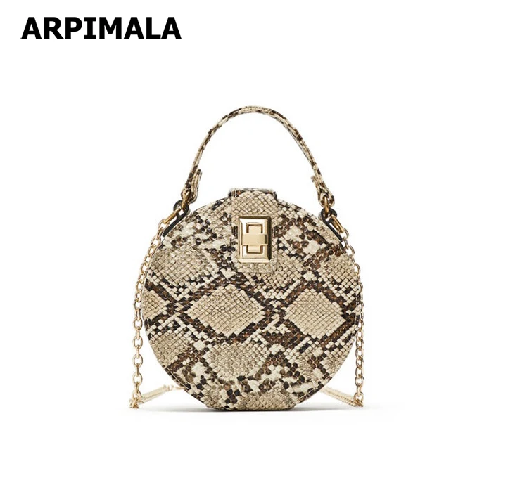 Us 26 81 25 Off Arpimala Snakeskin Print Round Bags Fashion Snake Pattern Handbags Women Small Chain Tote Lady Croc Hand Circle Clutch In