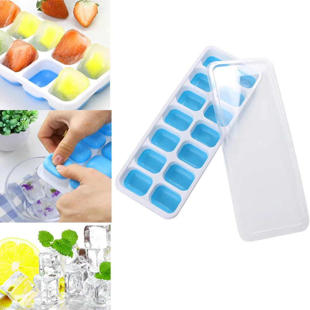 Buy 4 Pc Ice Cube Trays Covered Ice Cube Tray Set With
