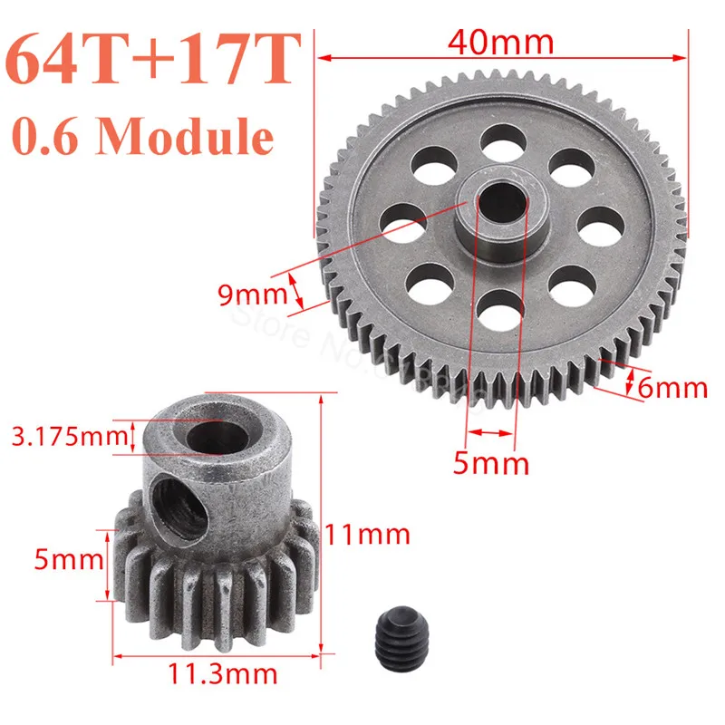 11184 сталь металл Spur Diff Главная передача 64T Мотор шестерня s 17T 21T 26T 29T 11176 11181 11119 11189 для HSP Redcat Exceed RC - Цвет: 64T and 17T