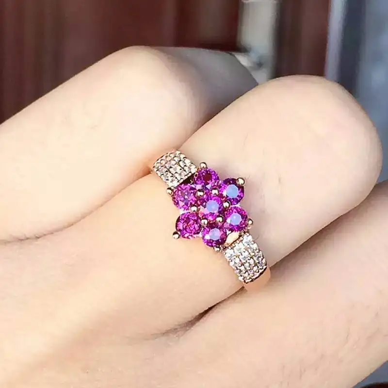 

Fidelity Natural garnet Rings s925 sterling silver flowers fine Jewelry for women party Natural purple gemstone