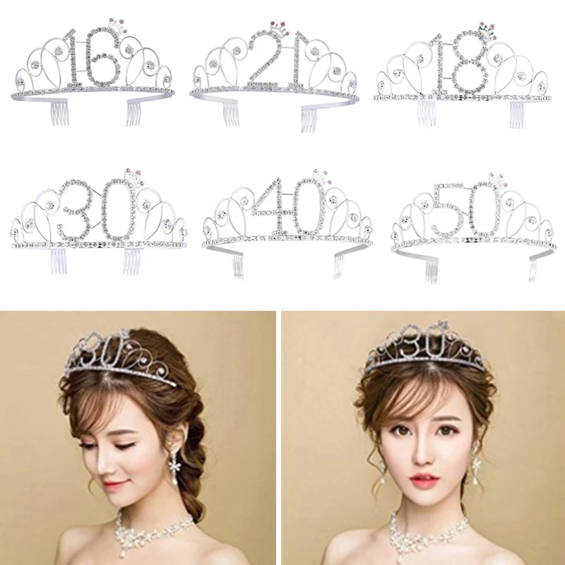 

Crystal Bride Crown With Numbers Fashion Queen Wedding Birthday Tiara Headpiece Wedding Hair Jewelry Accessories 7C2061
