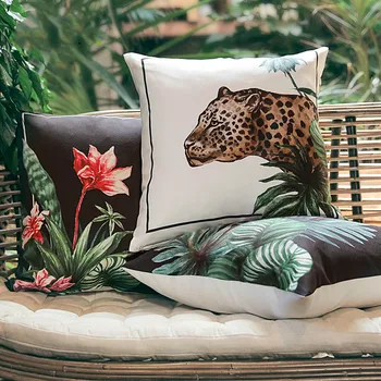 

DUNXDECO Cushion Cover Decorative Pillow Case American Style Tropical Rain Forest Plants Leopard Print Coussin Modern Room Decor