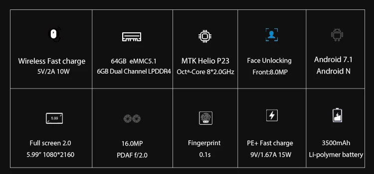 ALLCALL MIX2 6GB RAM 64GB ROM Helio P23 MTK6763 2.0GHz Octa Core 5.99 Inch 2.5D FHD+ Full Screen Android 7.1 4G LTE Smartphone