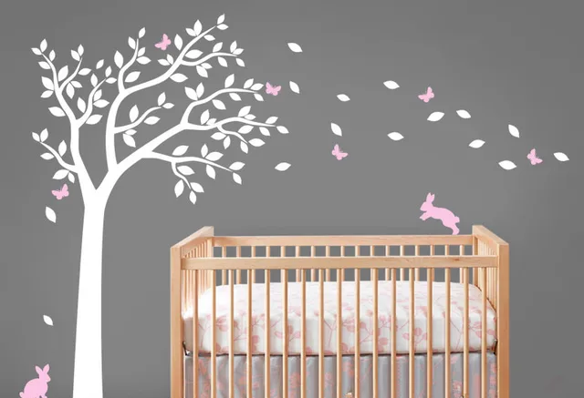 Beautiful Nursery Tree Wall Decals Bunnines With Erflies Falling Beautiful Nursery Tree Wall Decals Bunnines With Erflies Falling Leaves Vinyl Sticker Kids Children Bedroom
