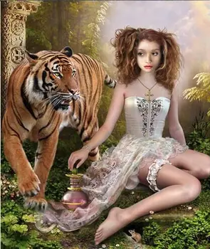 

46-55-Needlework,DIY DMC 14CT Unprinted Cross stitch,Sets For Embroidery kits,Beauty and Tiger Counted Cross-Stitching,Wall