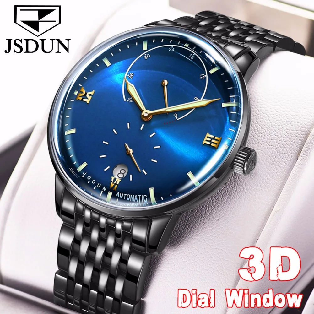 

2018 JSDUN Mens watches top brand luxury Automatic Watch men sapphire crystal Casual waterproof Steel Mechanical Wrist watch Men