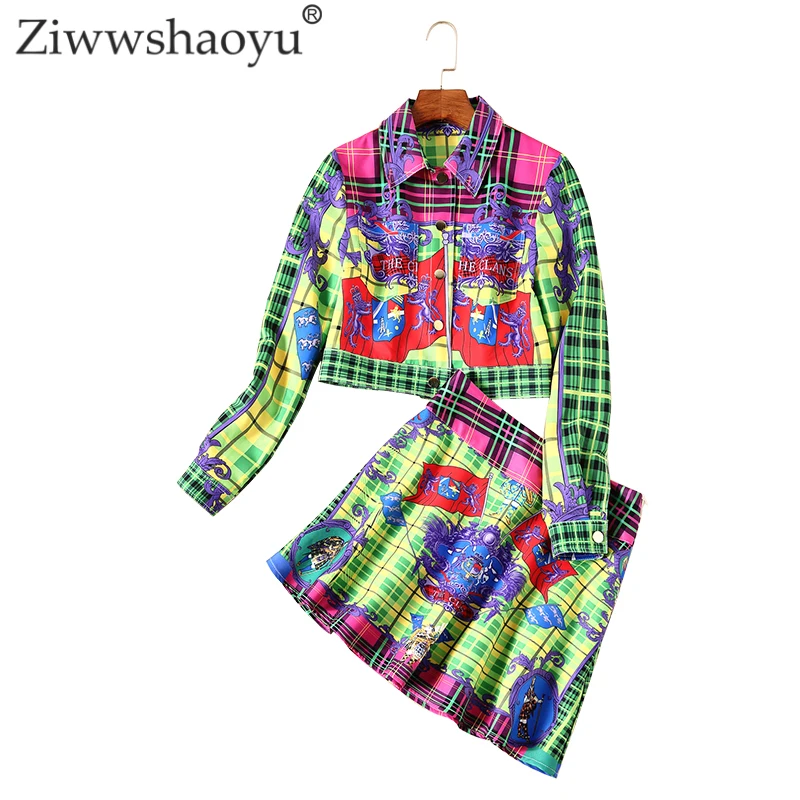 

Ziwwshaoyu Europe and the United States 2018 autumn new fashion suit Vintage Single Breasted Turn-down Collar Print fashion suit