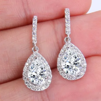 

Tuliper 925 Sterling Silver Teardrop Bridal Earrings Cubic Zircon Dangle Earrings For Wedding Bridesmaid Party Jewelry